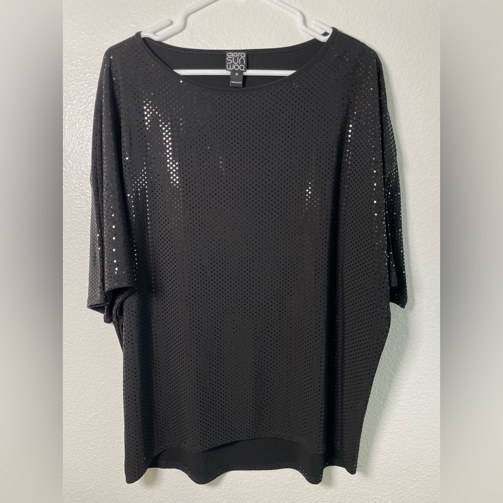 Clara Sun Woo Shimmer Black Cut Out Blouse